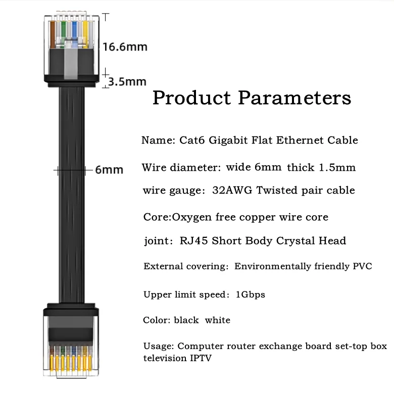 Cat6 Flat Ethernet Short UTP Cable Rj45 Boot Patch Cord Network for PC PS5/4 Xbox Network LAN Cord 32 AWG 15cm-1m