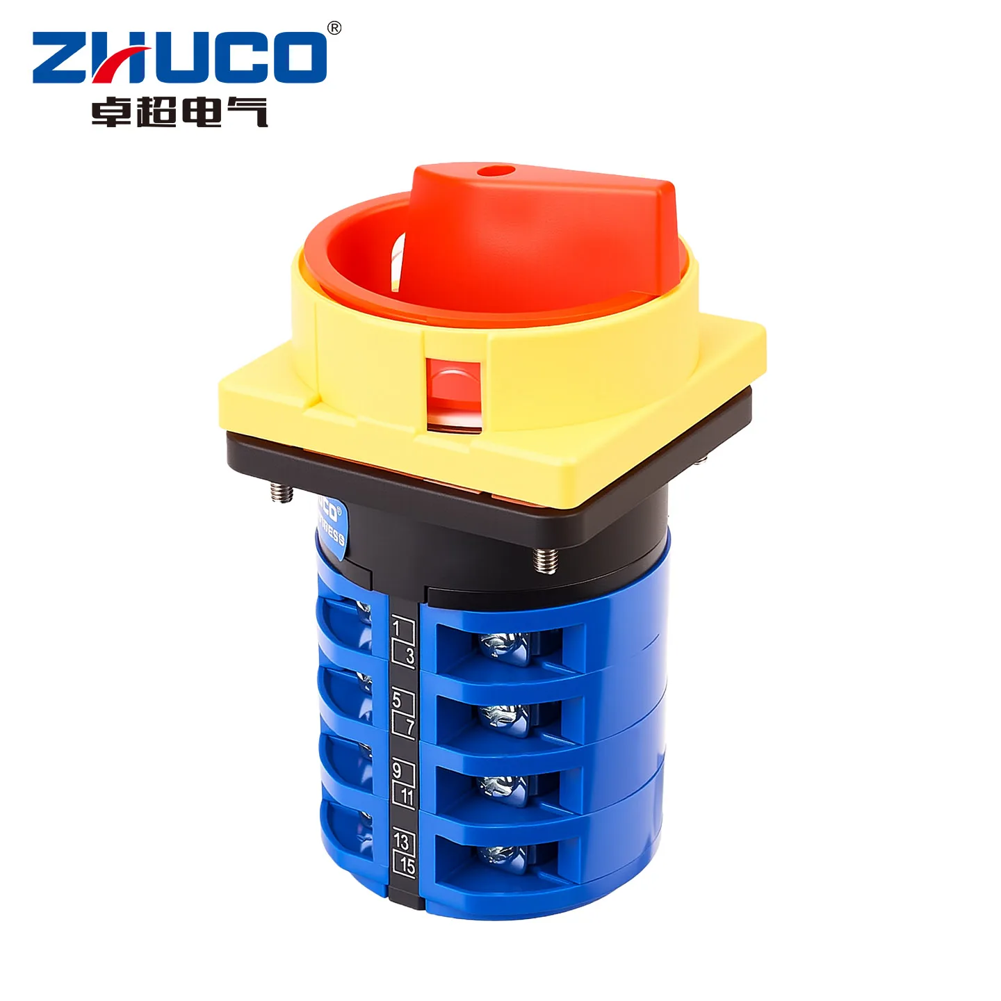 Zhuco 2-Position Selector Switch 32A 690V, 16-Terminal Universal Rotary Cam Selector with Locking Switch, Suitable for Distribution Cabinets, Machine Tools, Industrial Panels (Szw26-32/4Gs, on Off, Off on)
