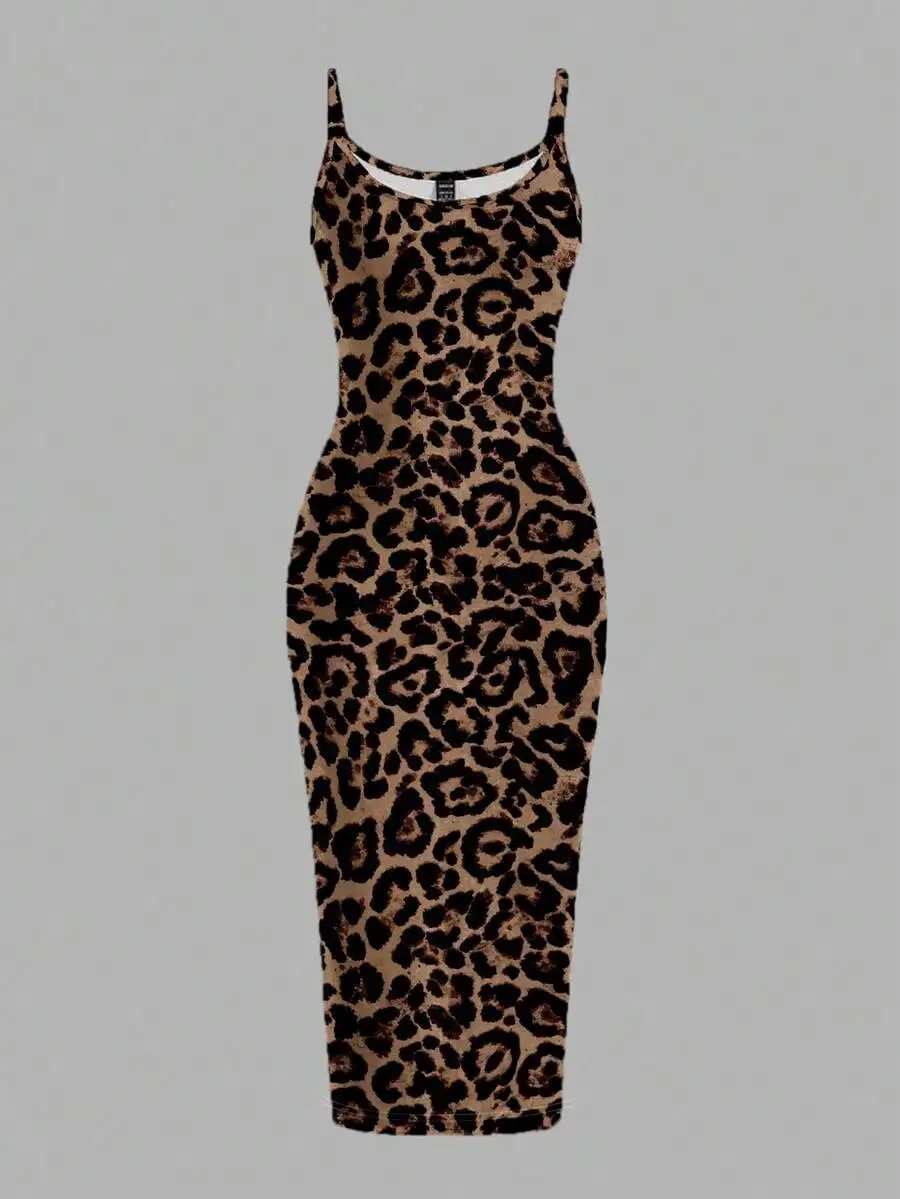 

Leopard Print Sleeveless Bodycon Dress For Music Festival Casual Wear