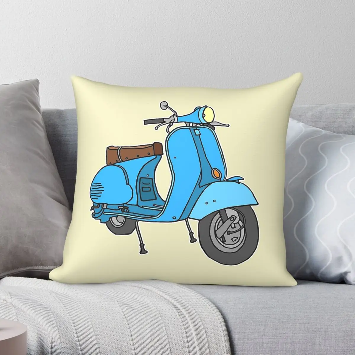 Blue Motor Scooter Square Pillowcase Polyester Linen Velvet Creative Zip Decor Throw Pillow Case Room Cushion Cover