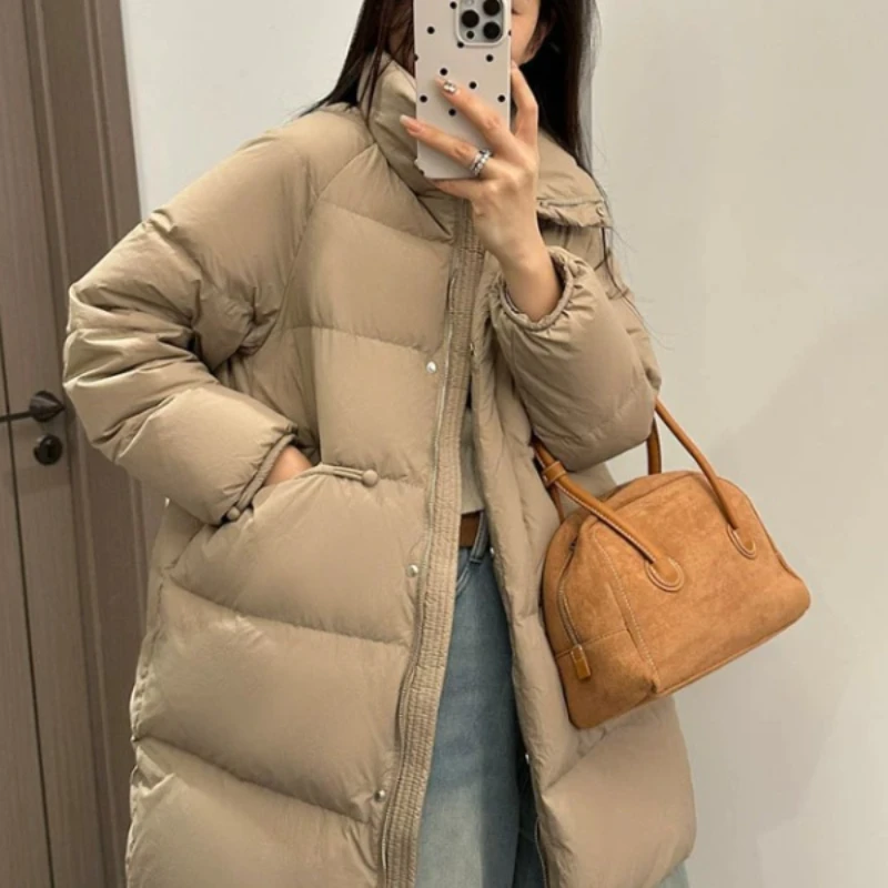 Winter Jackets Woman 2024 Mid-Length Coats Down Fashion Thick Quilted Parka Padded Simple Lapel Warm Outwear Winter Coat Female