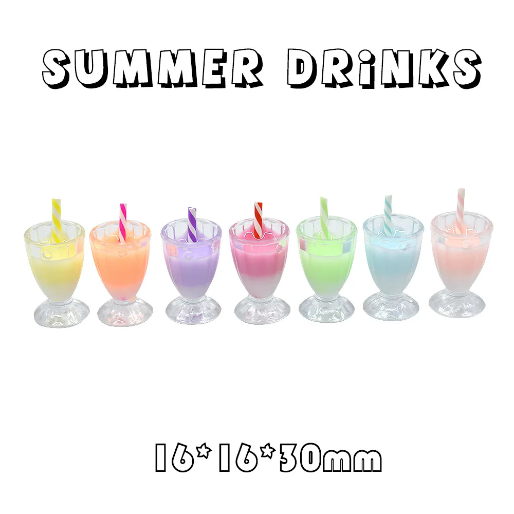 10pcs Kawaii Mini Resin Juice Cup Flatback Charm Miniatures Scrapbooking Materials DIY Cabochons Accessories Supplies Decoration