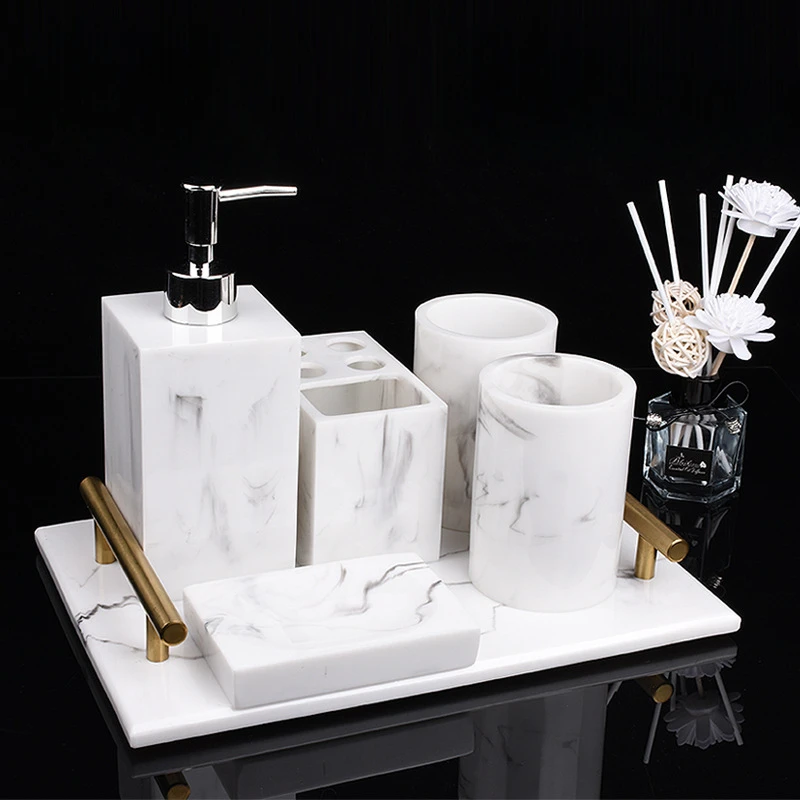 Resin Imitation Marble Bathroom Wash Set Bathroom Storage Tray Toilet Accessories Hotel Bathroom Supplies Home Furnishings