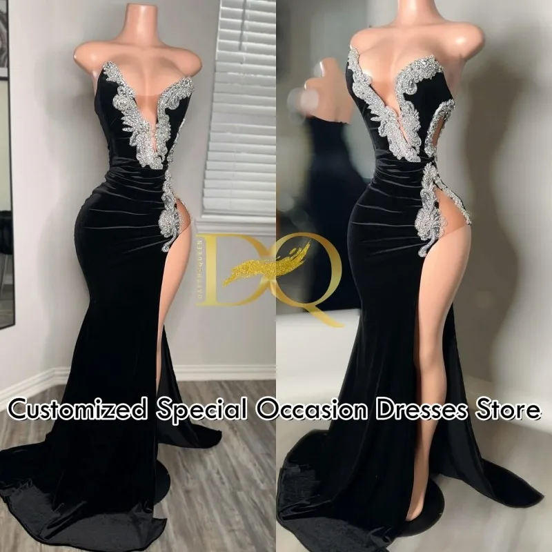 

Sexy Black Prom Dresses 2026 V Neck Sleeveless Luxury Elegant Sequins Long Mermaid Split Party Dress Evening Gowns Customized