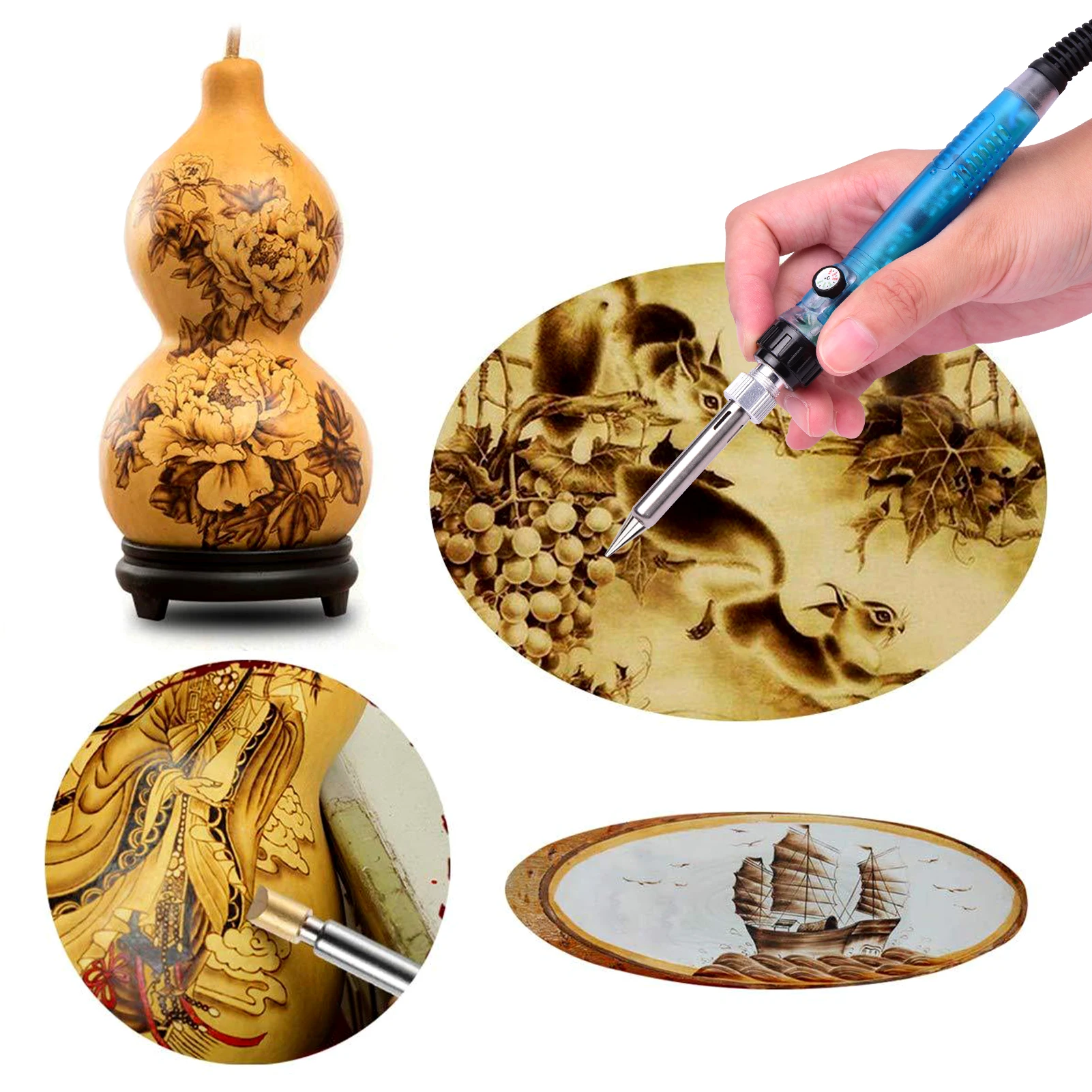 53PCS Professional Pyrography Pen Soldering Iron Set from 200-450℃ for Wood Burning Carving DIY Embossing Soldering