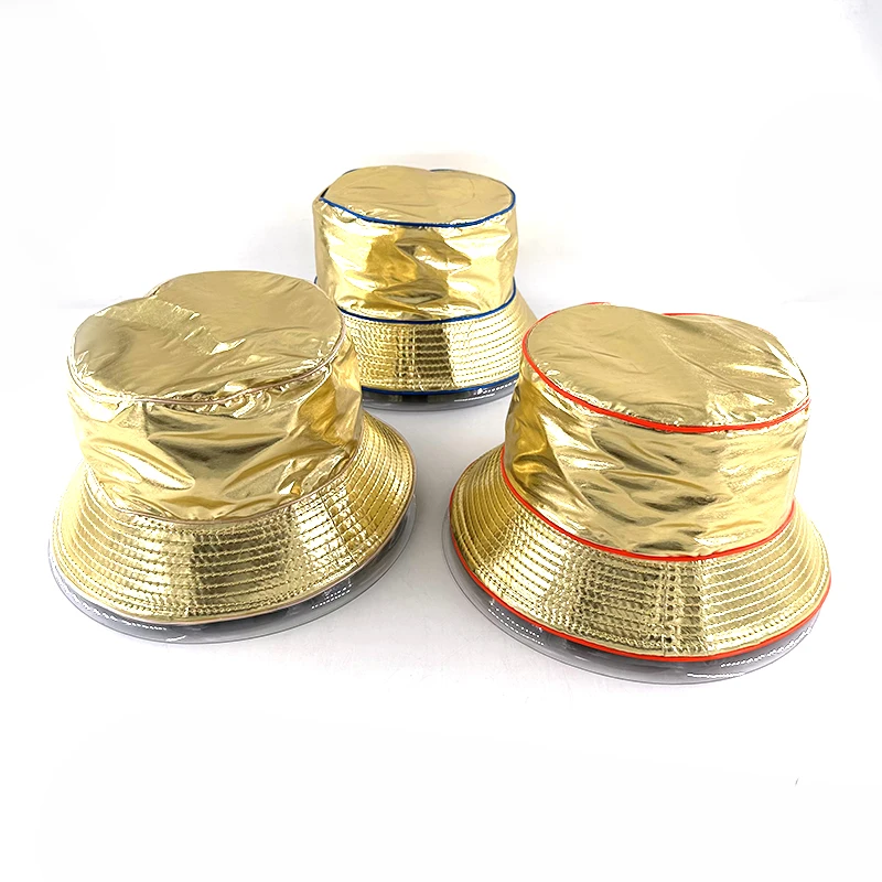 1 pc Adult Decorative Gold Bucket Hat Attractive Night Hats Glowing LED Caps Hats Flashing In The Dark Night