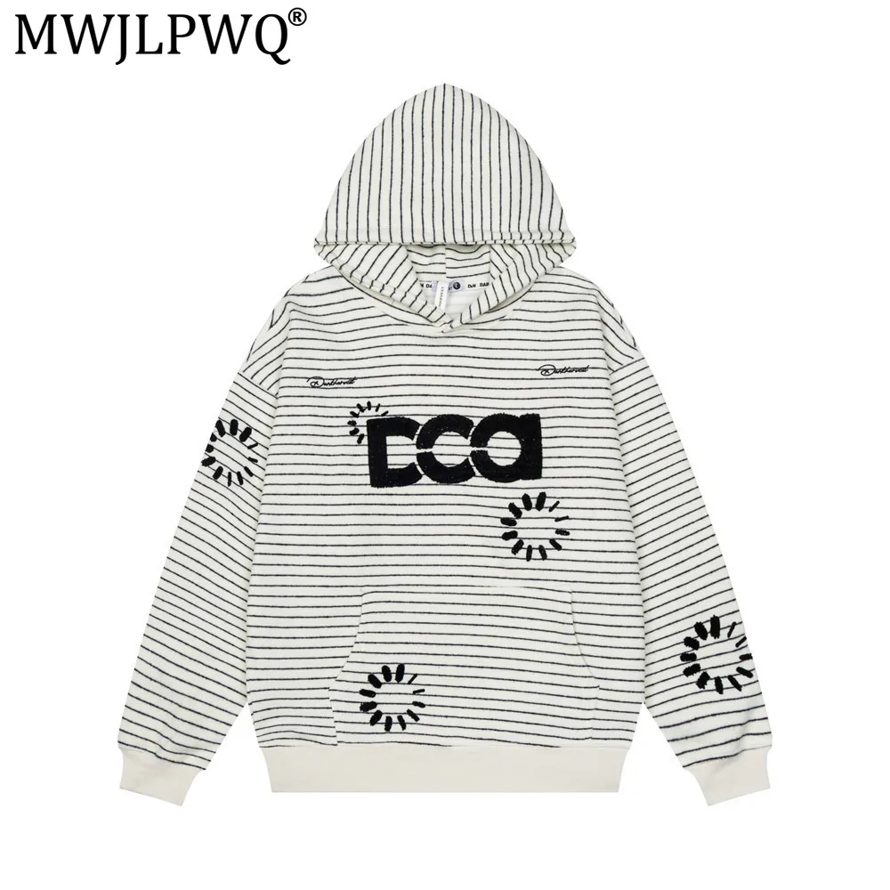 MWJLPWQ Unique Letter Embroidery Striped Hooded Sweatshirt Trendy American Style Tops For Men Suitable 2026 Spring Autumn 21242