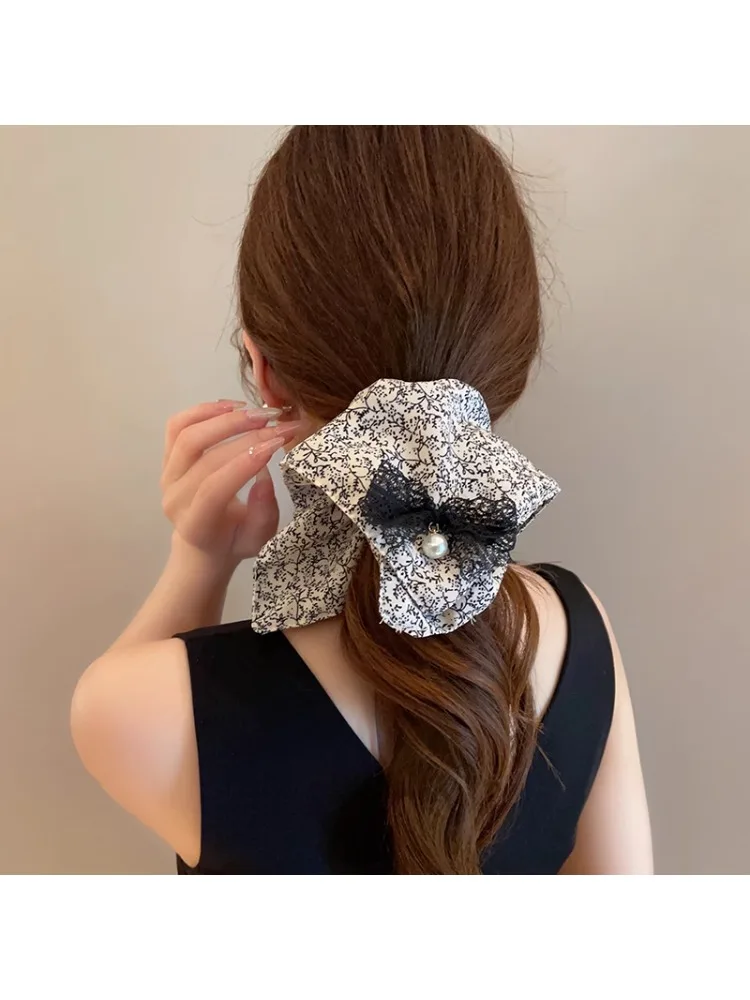 Nouveau Chinois floral gros intestin bandeau femmes tempérament polyvalent surdimensionné tissu cheveux corde