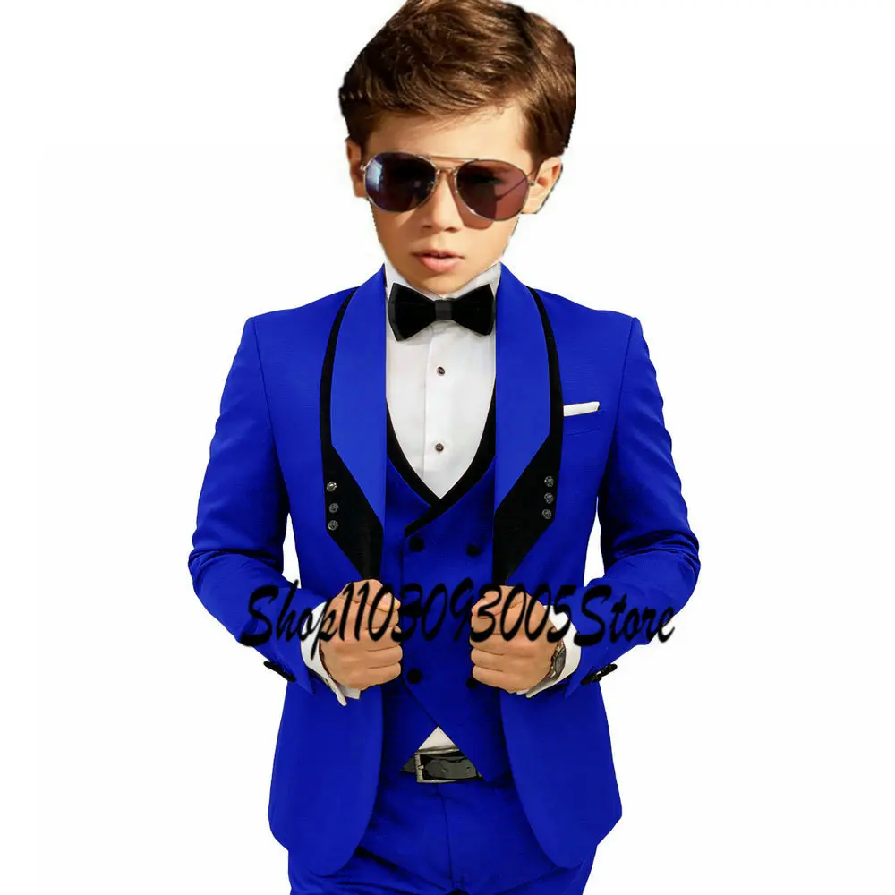 Flower Boys Formal Blazer Suit Kids Jacket Vest Pants Black Wedding Tuxedo Set Children Prom Costume Performance Dress