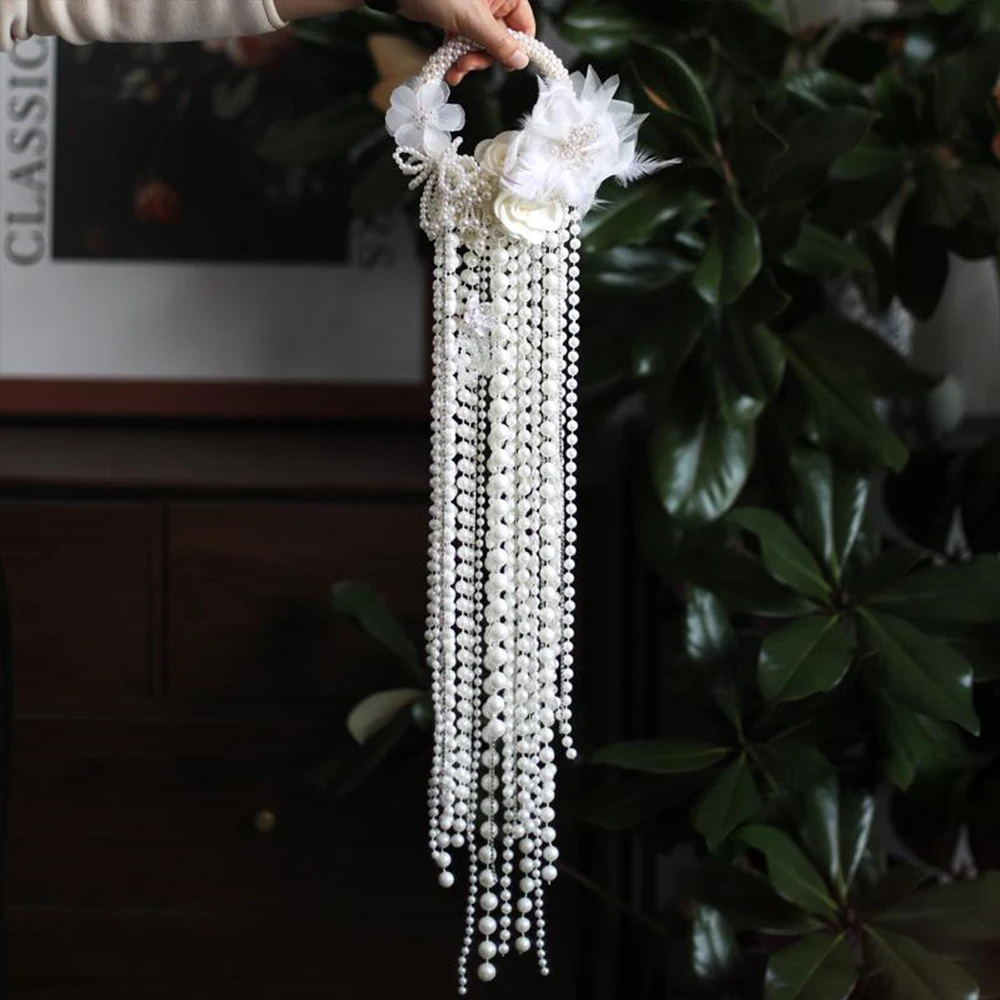Premium Pearl Waterfall Hand Carry Flower Wedding Bride Water Drop Hand Bouquet Wedding Photography Pearl Bracelet Bouquet