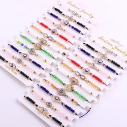 10Pcs/Lot Bohemia Colorful Devil Evil Eye Adjustable Bracelet Women Men Fashion Cross Heart Crystal Bead Handmade Rope Jewelry