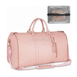 Saco de vestuário de couro PU para mulheres, letras personalizadas Carrry On, tamanho grande, PU dobrável Duffle Suit Bag para viagem