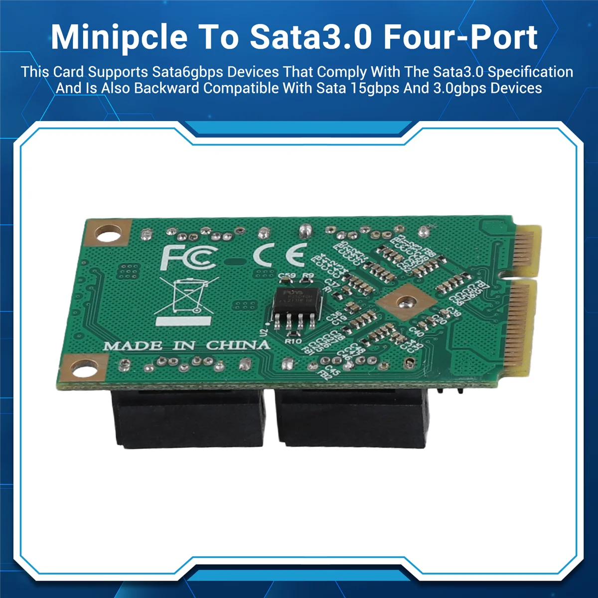 Adaptador de expansión PCIE a tarjeta de expansión SATA, MPCI-E de altura completa a interfaz SATA HDD Quad, tarjeta adaptadora para Synology