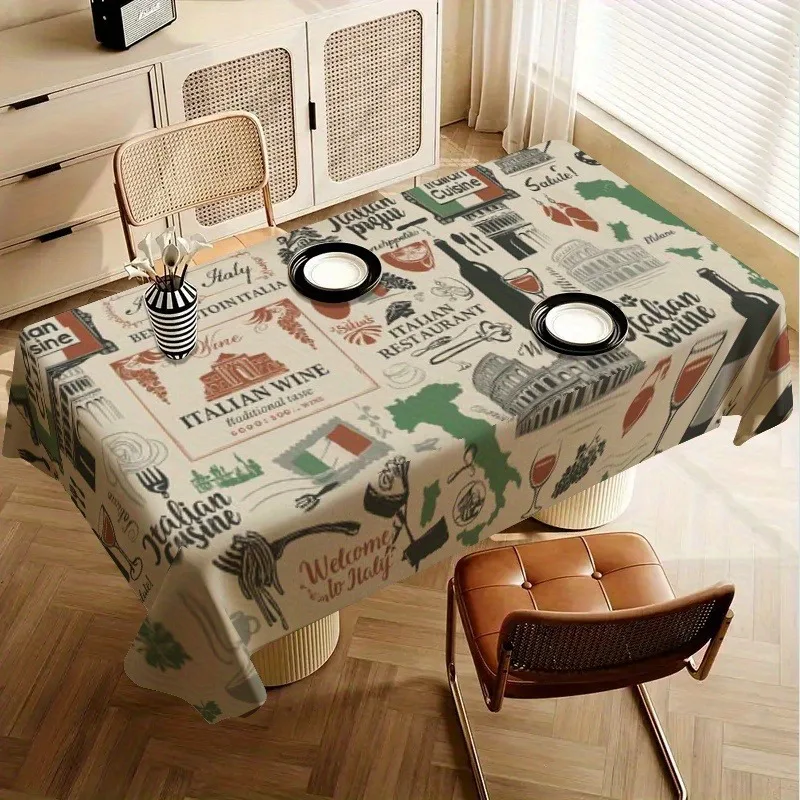 Single-sided printed, soft, fashionable and beautiful tablecloth with 2D flat-printed Italian-style food patterns