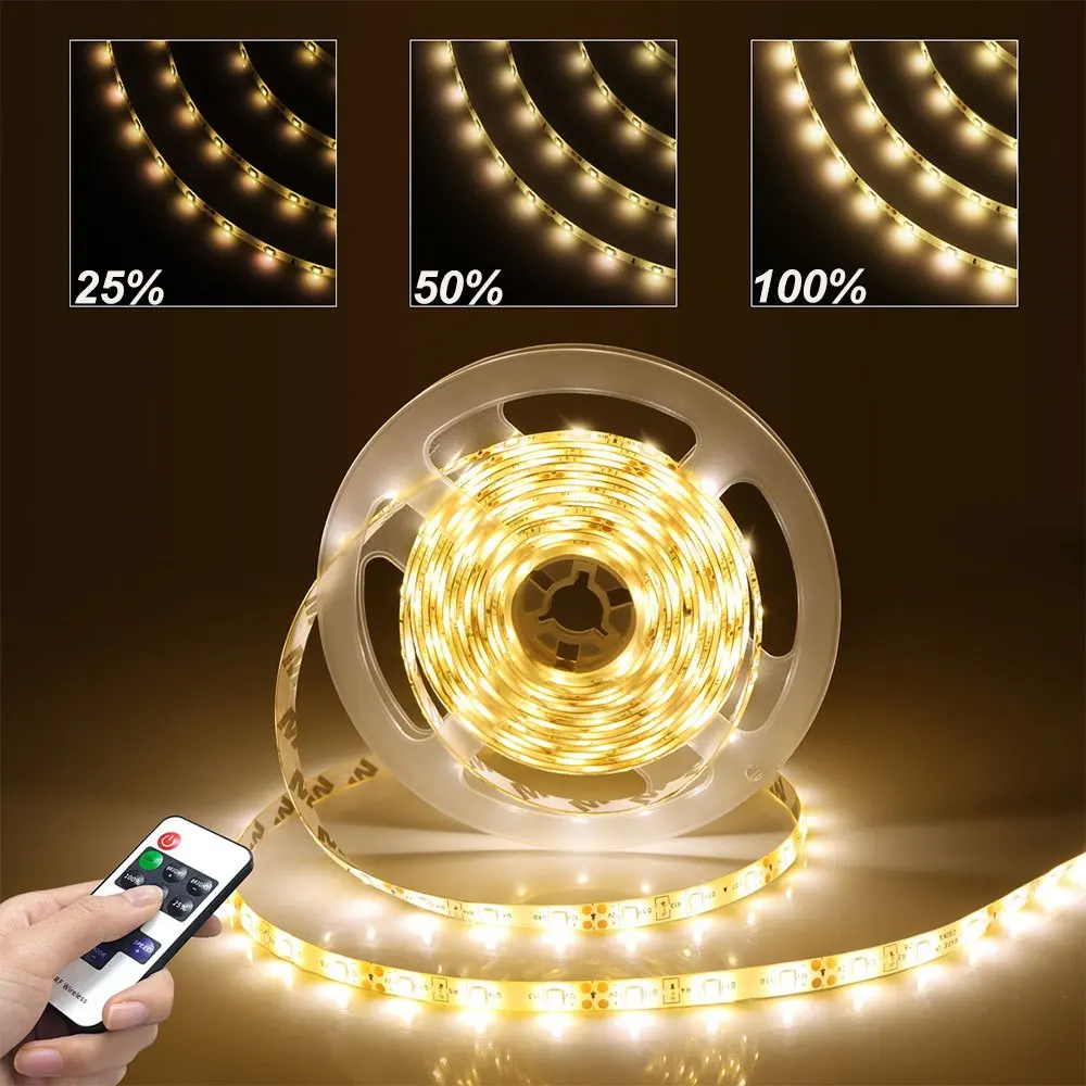 5V USB SMD2835 LED Strip Lights with IR Remote Control, 1m-10m Flexible Single Color Warm White Light for Home Decor