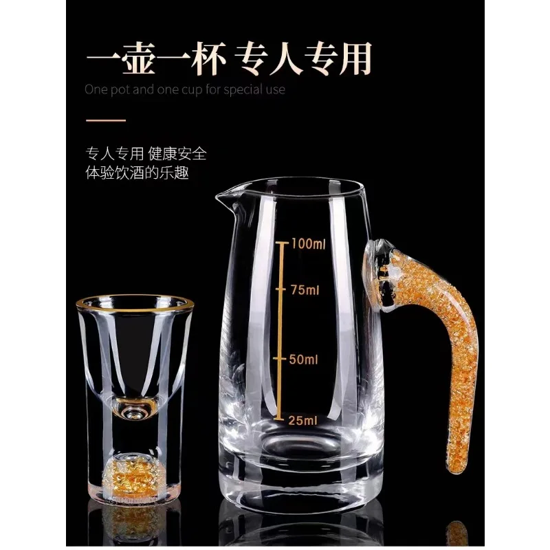 7pcs Gold foil small wine cup Baijiu dispenser small household wine cup glass crystal wine set spirits cup