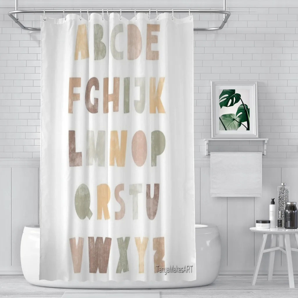 

Shower curtain Bathroom Gender-neutral pastel alphabet for kids decor Modern household items Bathroom curtain gift