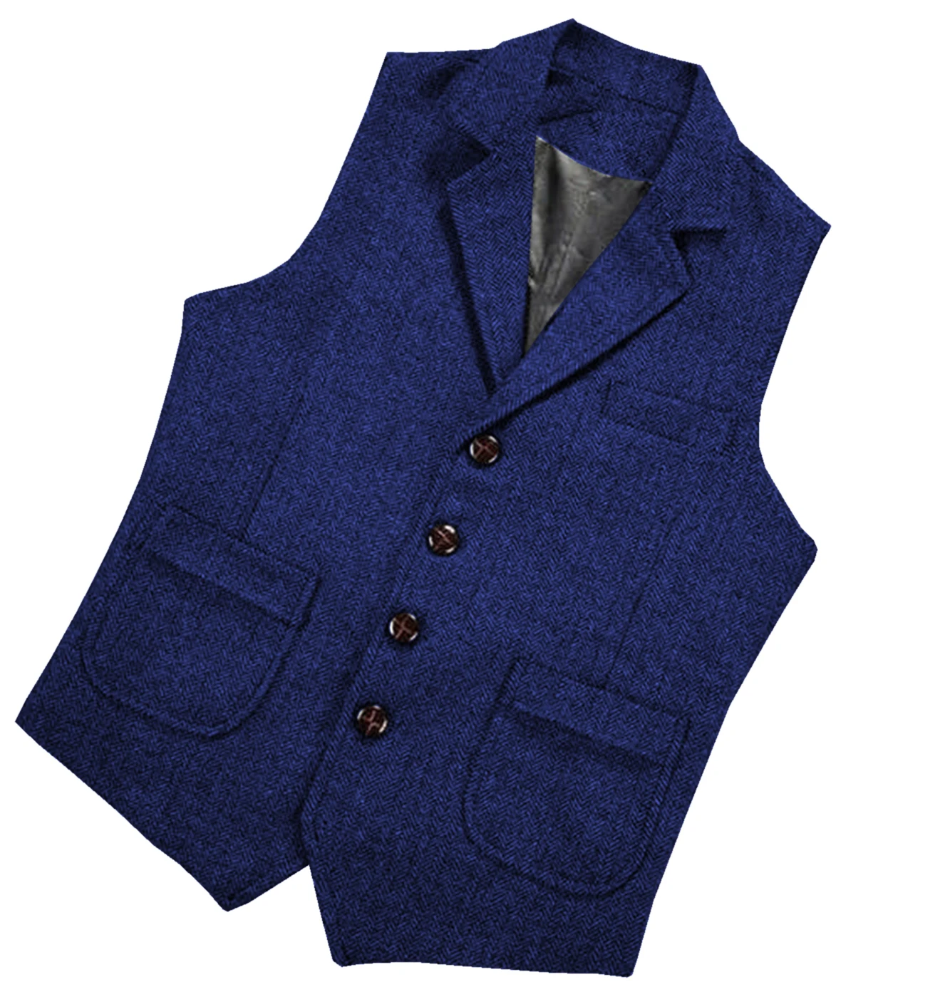 Mens Suit Vest Lapel V Neck Wool Herringbone Casual Formal Business Vest Waistcoat Groomman For Wedding Green/Burgundy/Brown