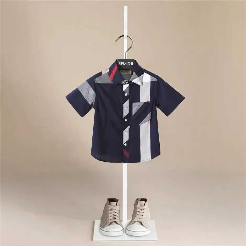 

Boys Striped Shirts Children Fashion Solid Cotton Short-sleeved Boys Shirts for 1-14Age Kids Blouses Clothes Baby Shirts Tops