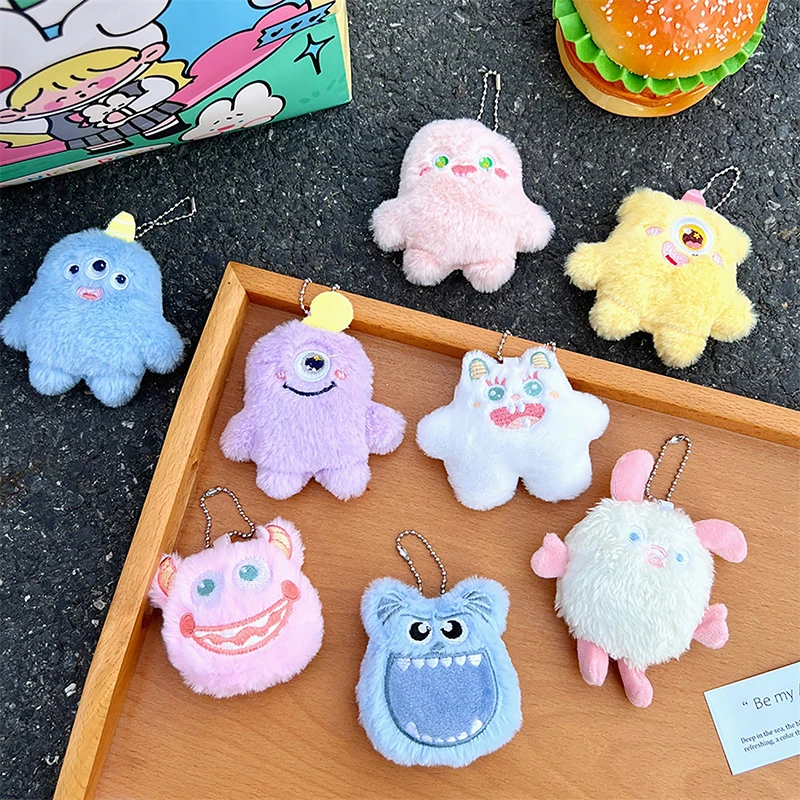 Stuffed Animal Plush Keychain Creative Cartoon Cute Doll Little Monster Key Ring Girl Funny Toy Couple Bag Pendant Decor Gifts