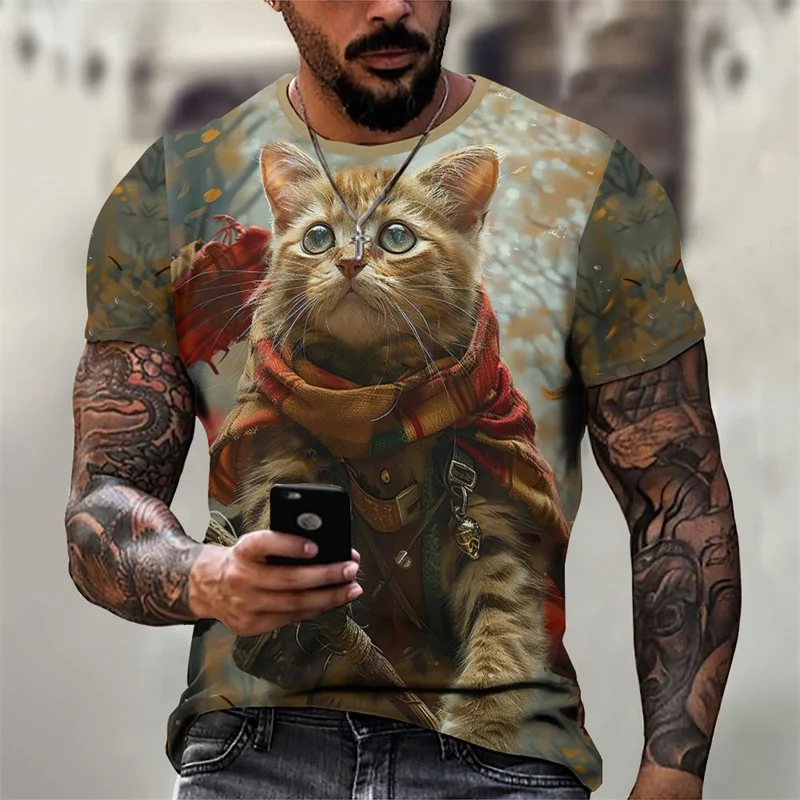 

3D Printed Magical Poster Wizard Cat T Shirt For Men Funny Cute Animal Pattern T-Shirts Summer Short Sleeve Round Neck Tops Tees