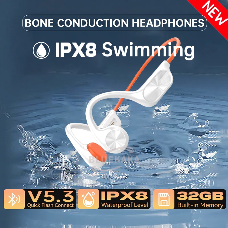 Écouteurs sans fil à conduction osseuse, étanches IPX8, lecteur MP3 32 Go, Bluetooth 5.4, avec micro, pour la natation et le sport, nouveauté 2025