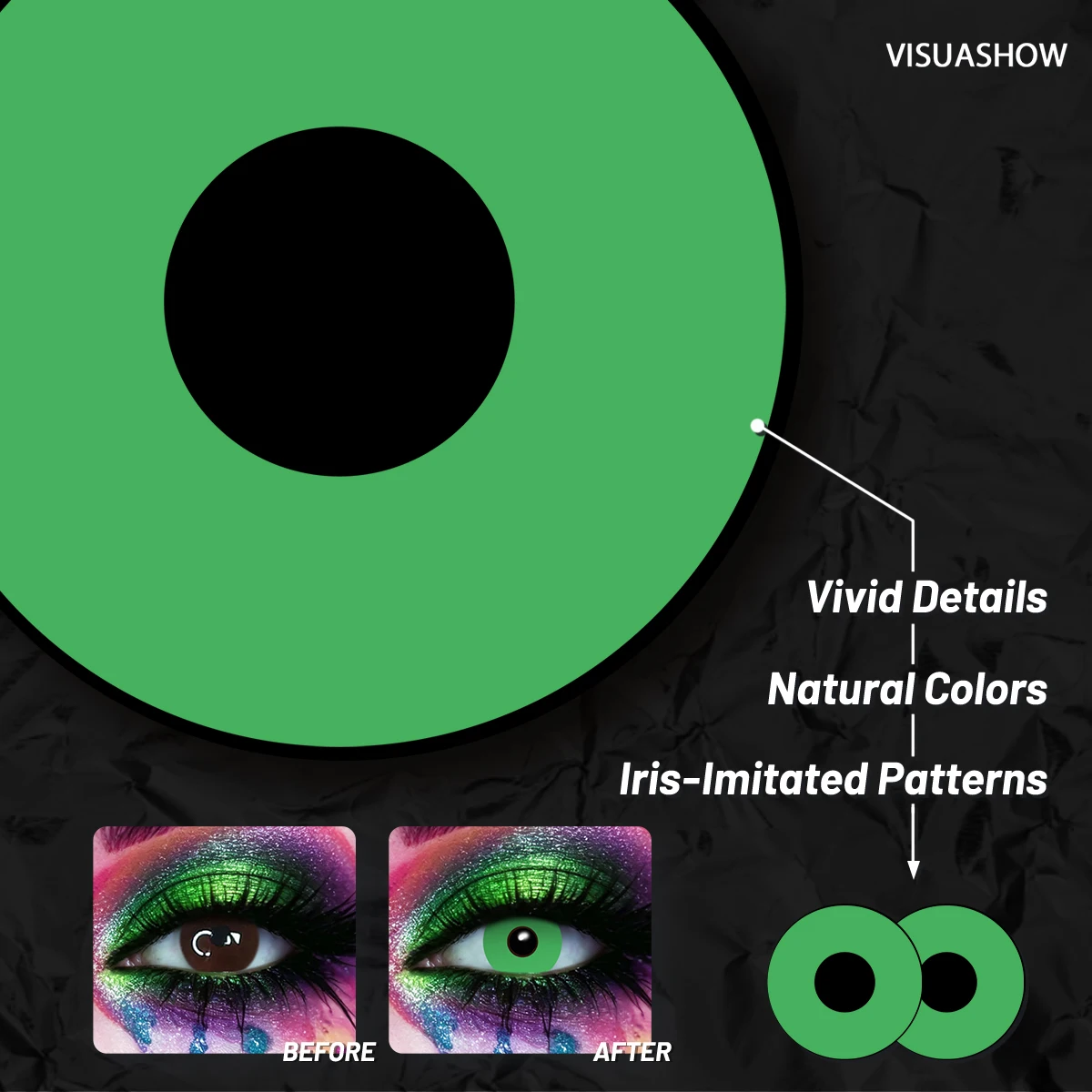 Lalens Grüne Anime-Cosplay-Farbkontaktlinsen, 1 Paar, 14,2 mm, Kosmetiklinsen für Cosplayer, Halloween, Weihnachtsfeier, Kostüm, Augen-Make-up – Detail 4