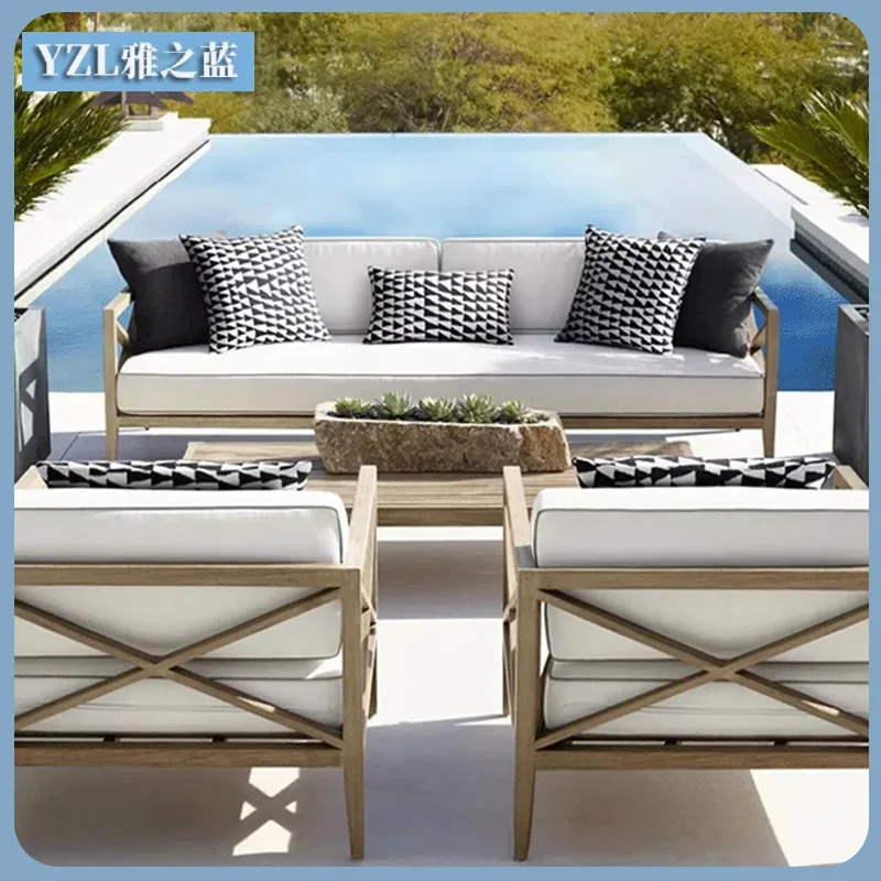 

Villa Courtyard Outdoor Tables And Chairs Reclining Chairs Nordic Outdoor Teak Sofa Hotel Resort Solid Wood Sofa