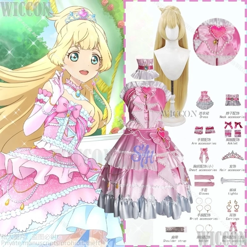 لعبة Aikatsu STARS! زي Shiratori Hime التنكري الوردي الجميل kawaii فستان كعكة القلب الحلو لوليتا جيراي كي الهالوين كوميك كون