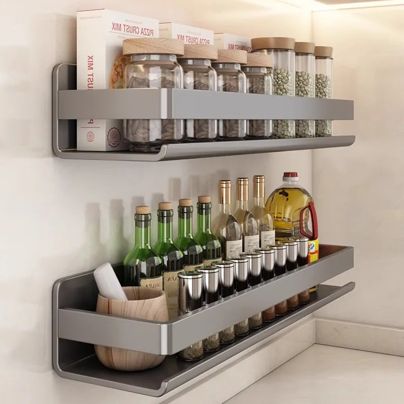 

Gun Ash Kitchen Shelf Seasoning Rack Wall-mounted Seasoning Products Jar Supplies Household Boutique Carbon Steel Storage Shelf