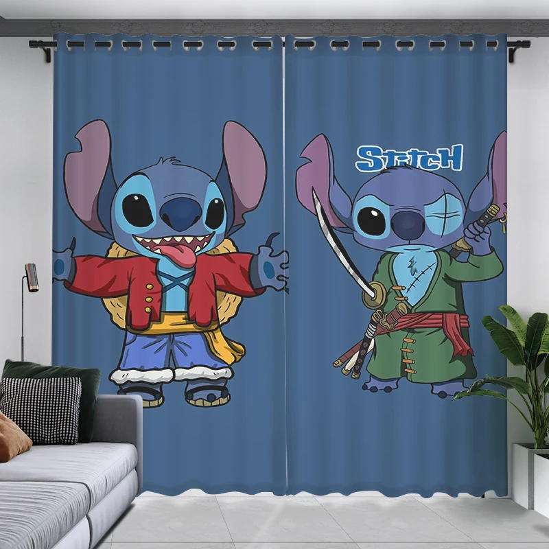 

Stitch Blackout Curtains Cartoon Floor-to-ceiling Windows Kids Bedroom Curtain 2pcs Grommet Top for Living Room Various Sizes