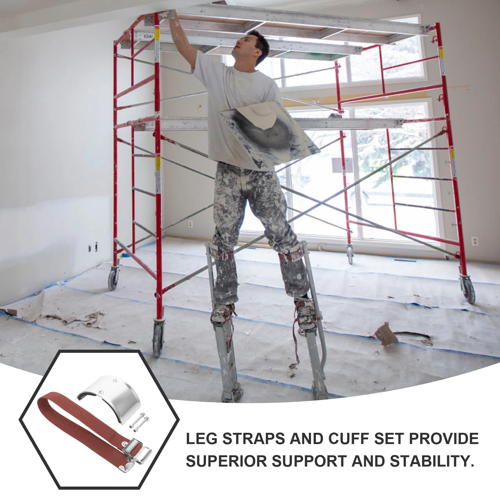 

Drywall Stilts Replacement Parts Leg Straps Kit Heel Cuffs Foot Rest Attachment Stainless Steel Plate High Quality Durability