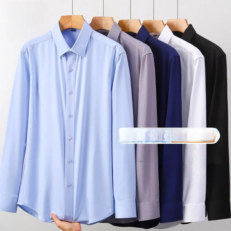 

Busin Profional Bamboo Fiber Men's Long Sve Work irt Wedding Best Man Suit irt Iron-Free Easy Care Ultra Slim Fit