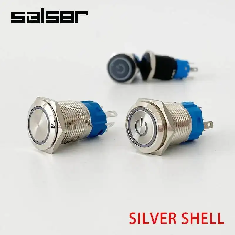 19mm Waterproof LED Light Anodize Black Momentary Latching Car Engine PC Power 3-380V DIY Metal Push Button Switch