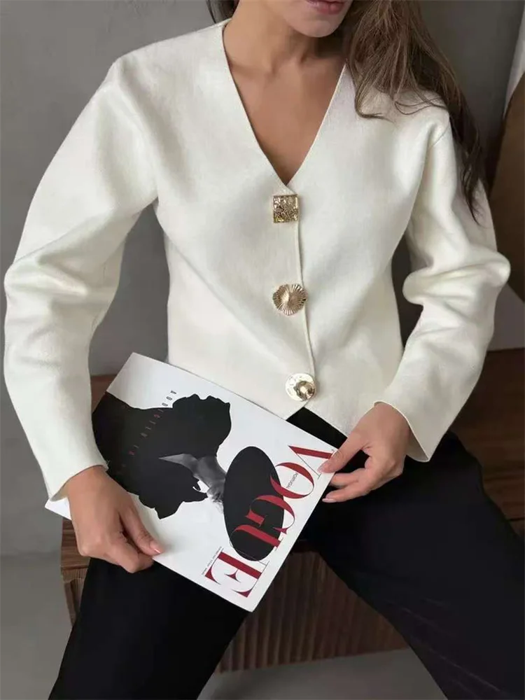 Women's Metallic Knit Cardigan Sweater - V-Neck Long Sleeve