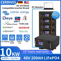 48V 200AH 300AH 100AH LiFePO4 Battery Pack 51.2V 10KW Lithium Solar Battery Rechargeable Battery 6000+ Cycle For Inverter No TAX