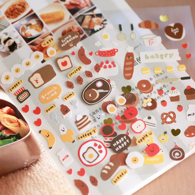 Korean Import Brand BONITO Kawaii Strawberry Bread Bakery Paper Stickers Scrapbooking Diy Journaling Stationery Diary Sticker