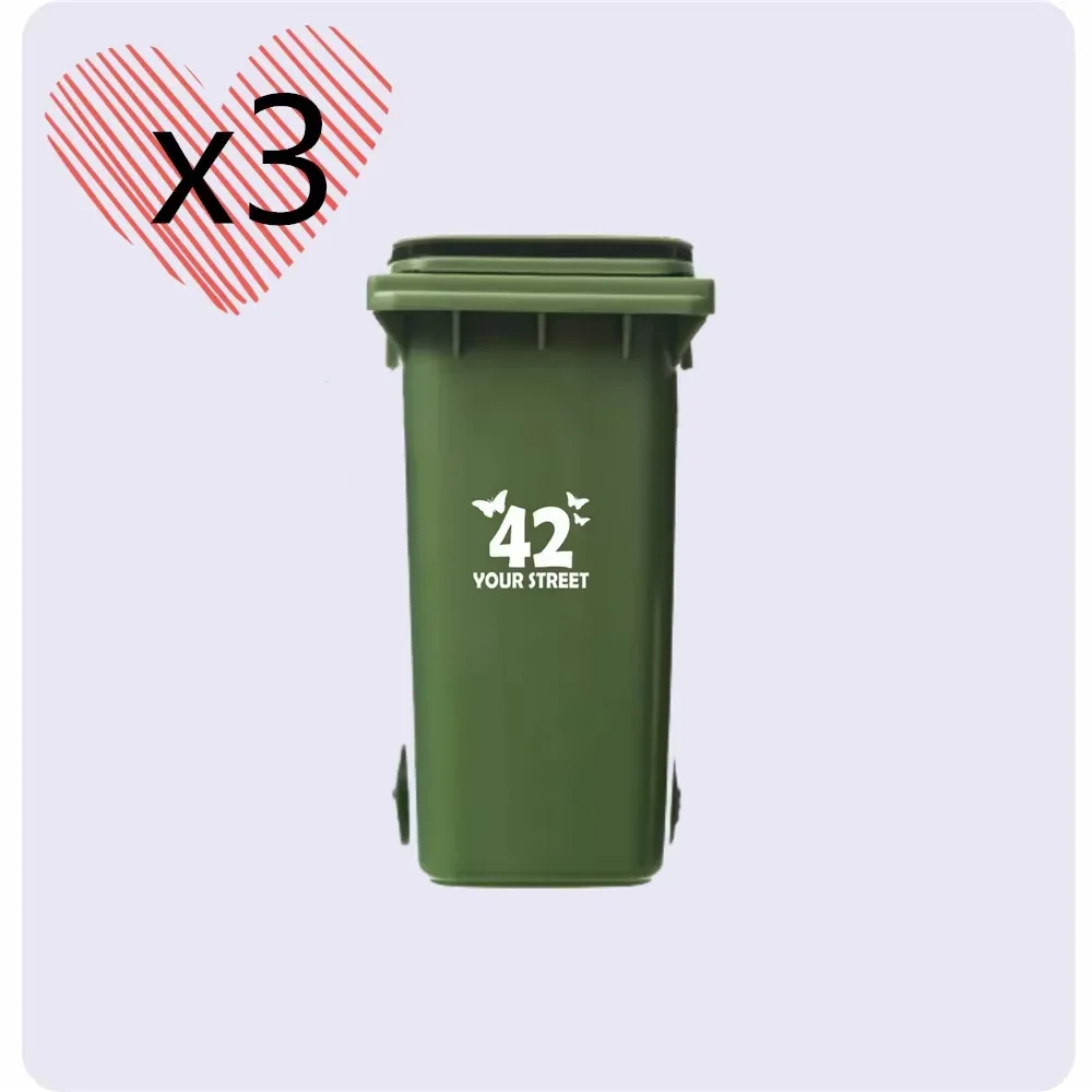 3 x WHEELIE BIN NUMBERS CUSTOMIZED HIGH QUALITY STICKERS WITH ADDRESS  BUTTERFLIES