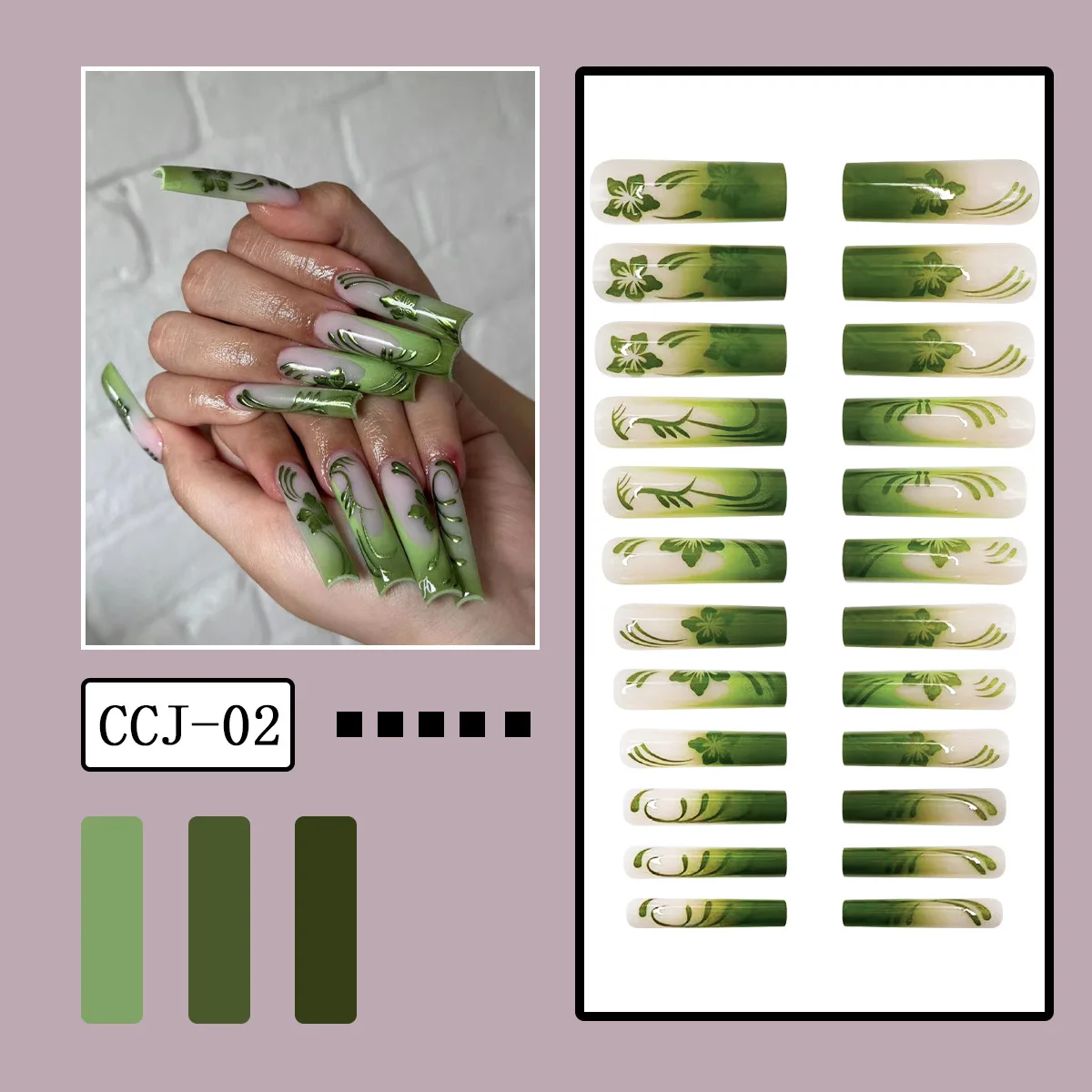 24 шт., накладные ногти в японском стиле с цветочным узором