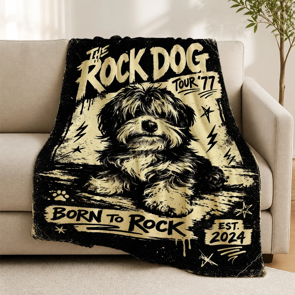 The Rock Dog Tour Born To Rock Dog Lover Throw Blanket Funny Dog Mom Gift for Pet Owner