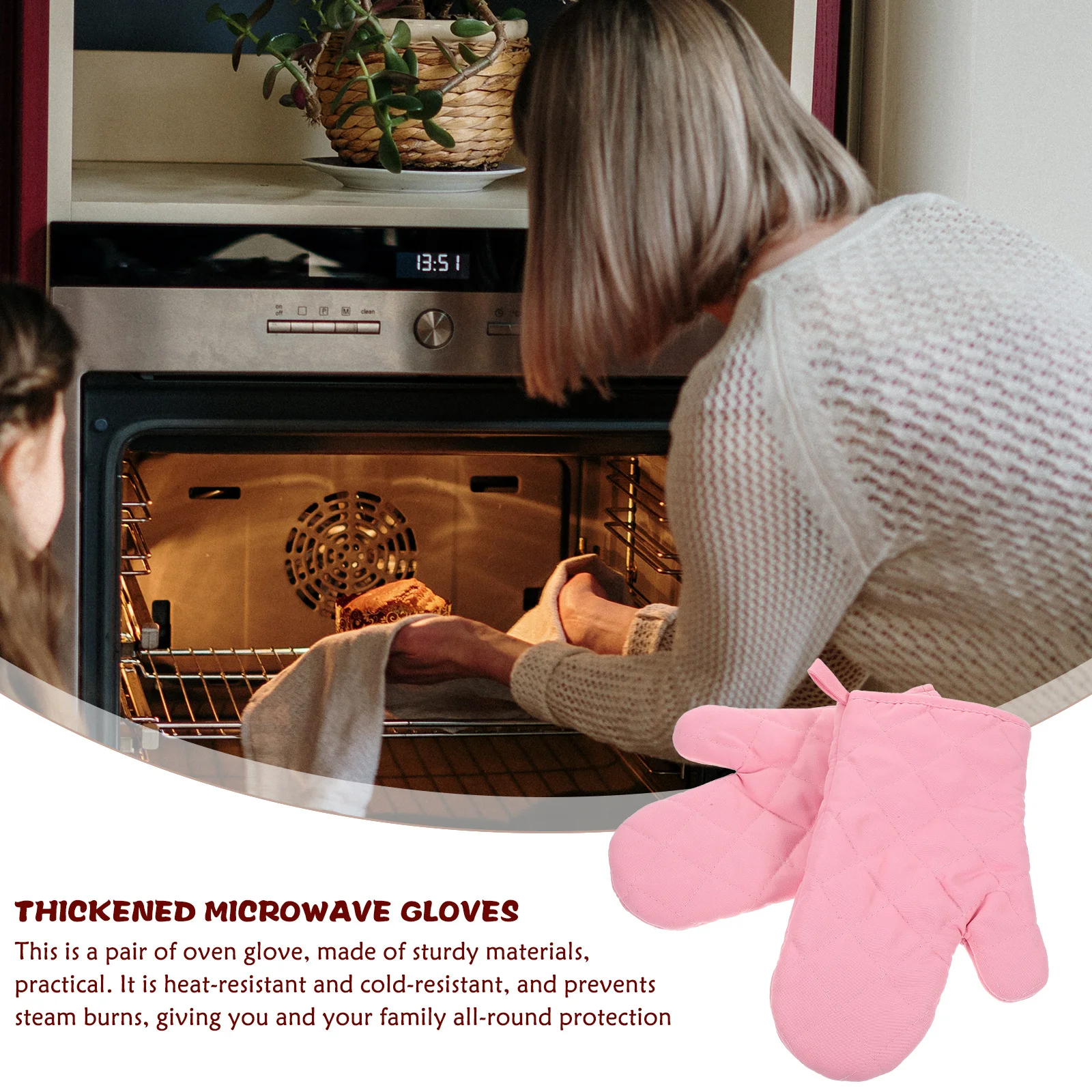 

Kitchen Thickened Microwave Gloves Set Heat Resistant for Cooking Man Solid Color Oven Mitts