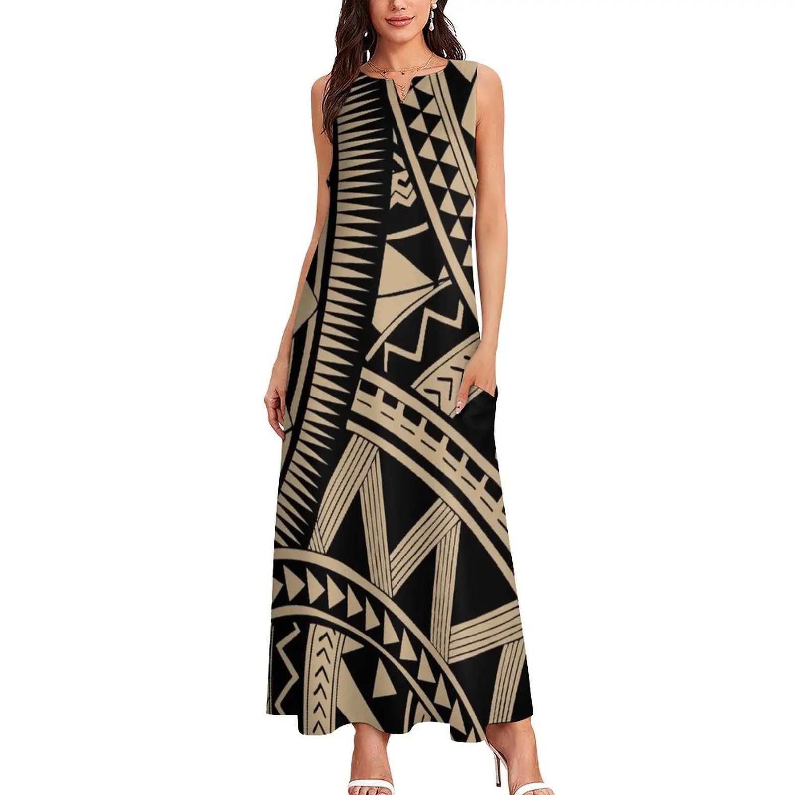 Polynesian samoan tattoo black tan design Long Dress birthday dress for women dress for women 2024 luxury evening dresses 2024