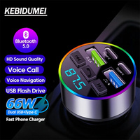Bluetooth 5.0 FM Transmitter Car Kit 66W Dual PD+USB Quick Charge 4 Ports RGB Atmosphere Light Hands Free Call USB Music Input