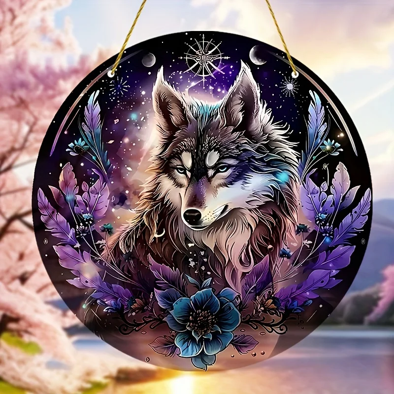 Mysterious Wolf Window Hanging Sun Catcher,Acrylic Plaque Sun Catcher,Wolf Gift,Gift for Mom,Family,Outdoor,Garden,Party Decor