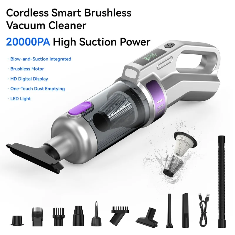Vehicle-mounted digital display intelligent brushless car vacuum cleaner, handheld compact high-power multi-functional wireless