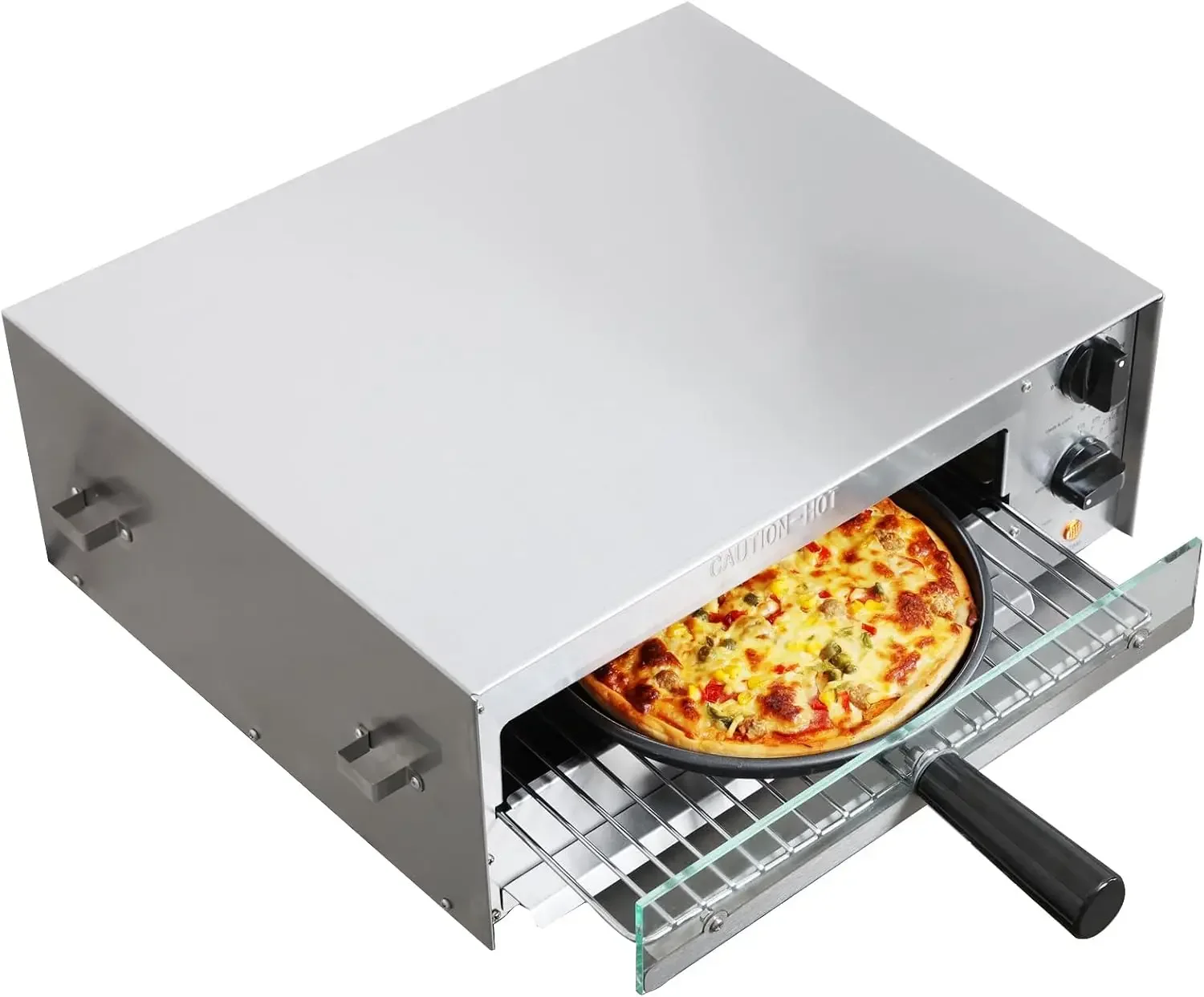Countertop Electric Frozen Pizza Oven For Indoors with 30-minitue Timer,Glass Door and Interior Light,Commercial Pizza Maker