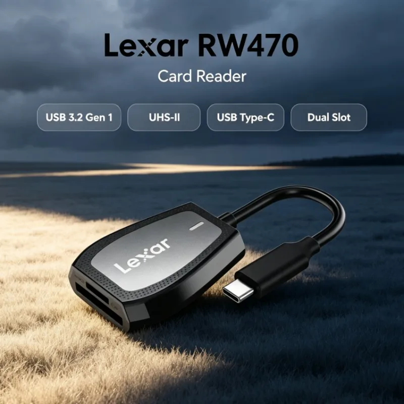Lexar RW470 2-in-1 Memory Card Reader Type-C USB 3.2 Gen 1 SD microSD UHS-II for Camera Memory Card Data Transfer