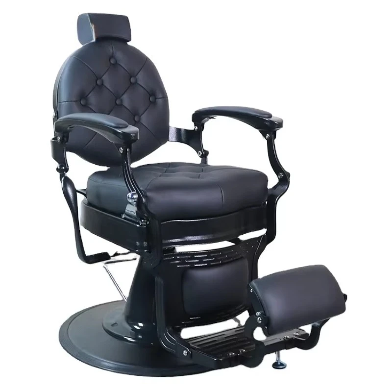 

Custom Durable Black and Gold Reclining Hair Salon Chair Wholesale Luxury Vintage Barber Chairs Men Use for Hair Salon