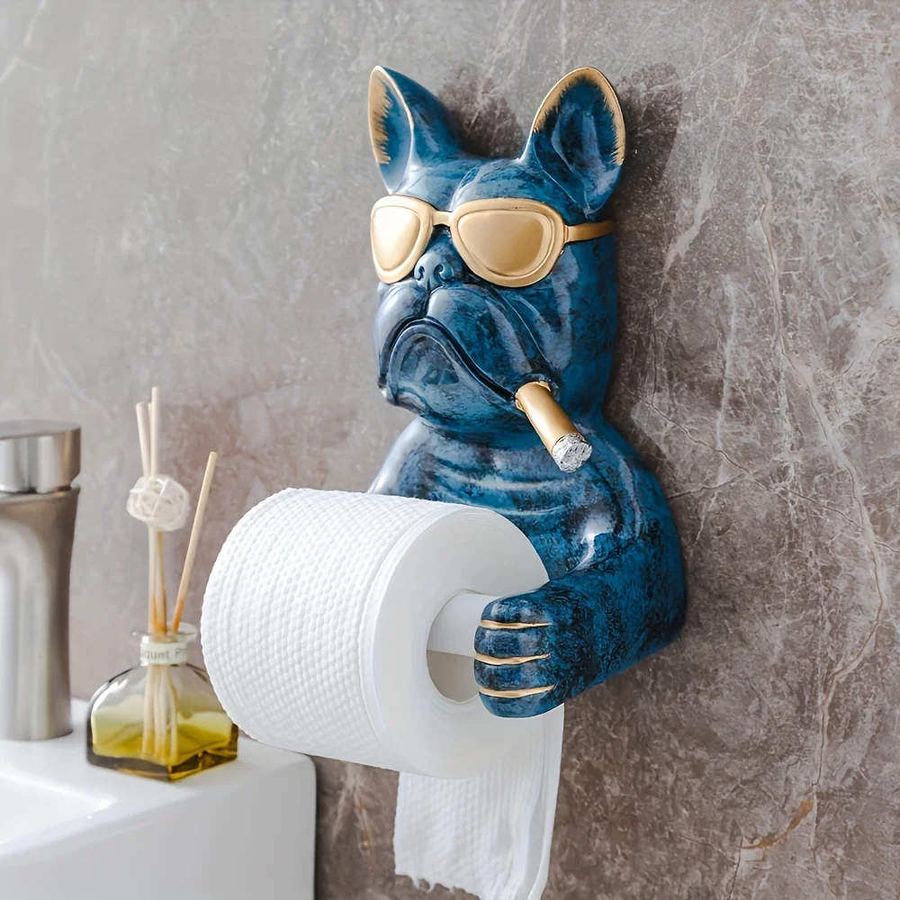 Home decoration 1Pc Adhesive Wall Mount Toilet Paper Holders Dogs Toilet Roll Holder Resin Roll Paper Holder Bathroom Home Apart