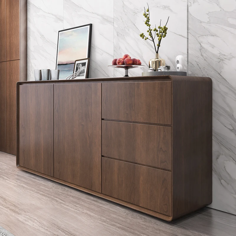 Modern Simple Nordic Solid Wooden Board Kitchen Storage Cabinet Small Medium-Size Living Room Dining Entrance Cabinet for Hotels